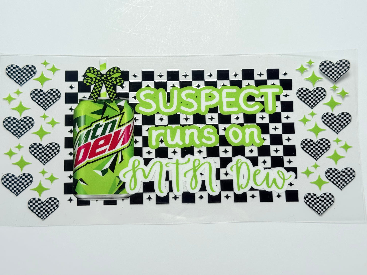 Suspect runs Mt Dew cursive
