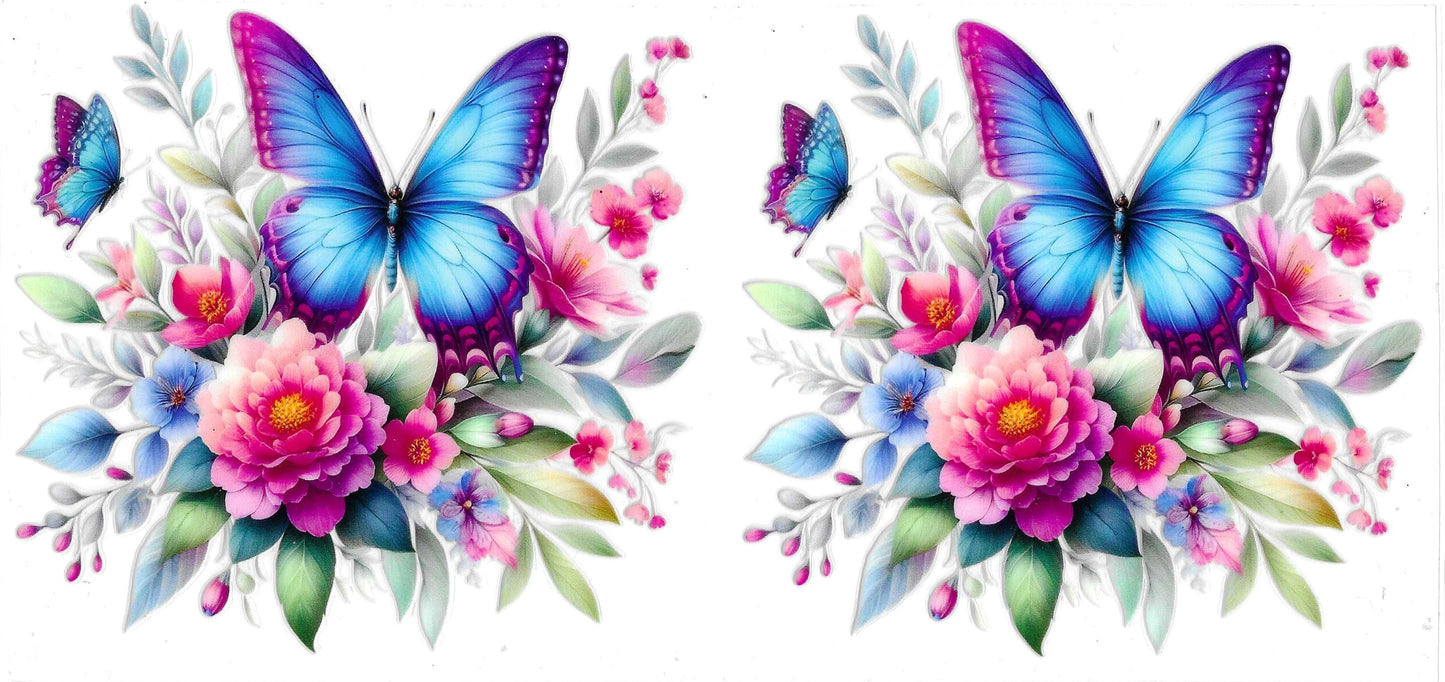 BLUE BUTTERFLY PINK FLOWER
