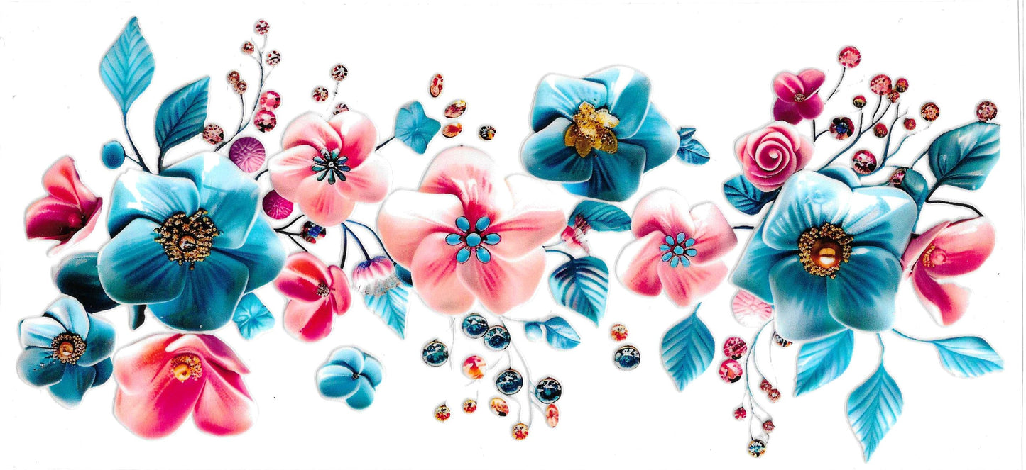 PEACH BLUE FLOWERS