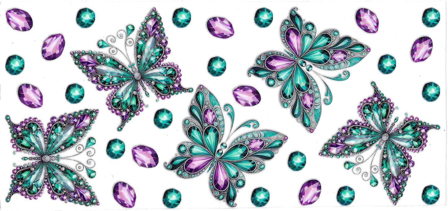 PURPLE AQUA JEWLED BUTTERFLIES